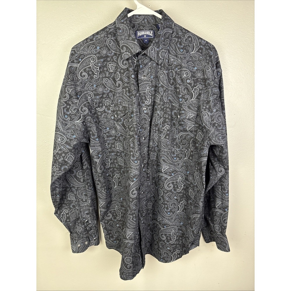 Panhandle Western Long Sleeve Shirt Black Pearl Snap Paisley Size Medium